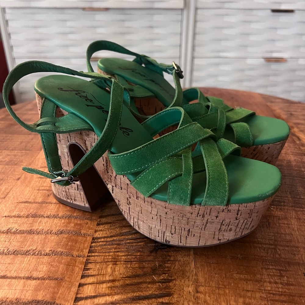 Free People Green Platform Sandals